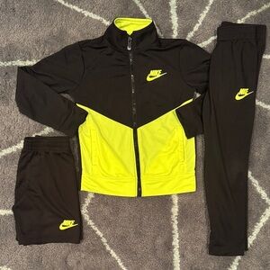 3 piece NIKE Kids Black Neon Set, Pants, Jacket, Shorts
